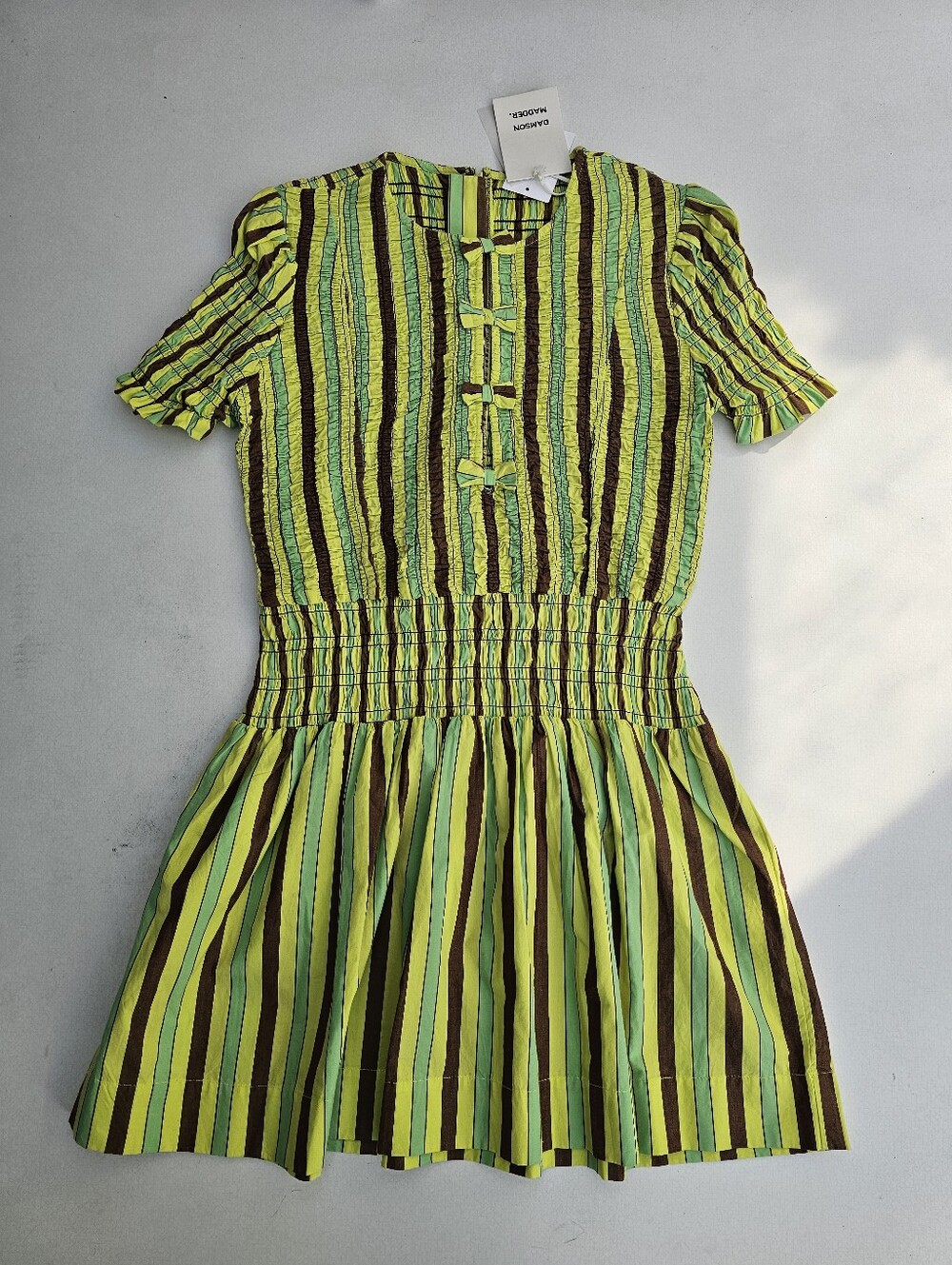 Damson Madder Saffy Smocked Stripe Organic Cotton Minidress